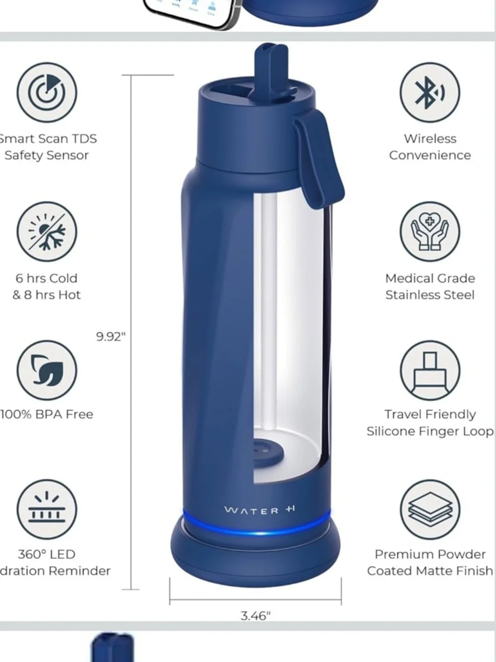 Smart Water Bottle - Navy Blue